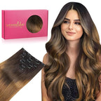 WENNALIFE Clip in Hair Extensions Real Human Hair, 22 Inch 160g 7pcs Remy Hair, Ombre Dark Brown to Light Chestnut Brown Straight Clip Ins Natural Extensiones De Cabello Humano Con