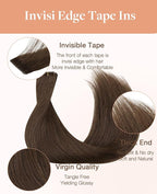 GOO GOO Invisi Edge Tape in Hair Extensions Human Hair, 4A Chocolate Brown 10pcs injected with 10pcs classical tape ins, 22inch 50g, Virgin Remy Hair, Natural Look