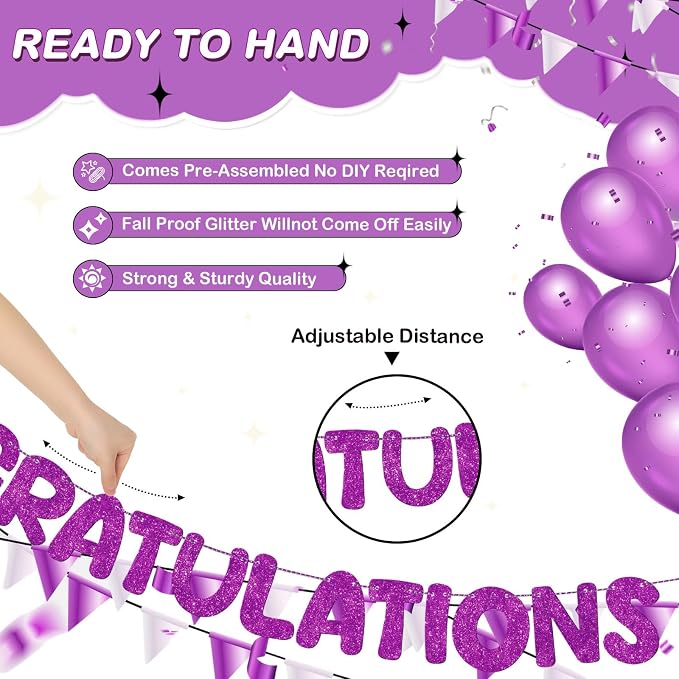 Fulmoon Pre Strung Congratulations Quitter Glitter Banner Funny Retirement - Image 3