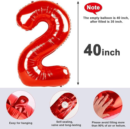2 Balloon Numbers Birthday Decorations, 40In Red Balloons - Image 5