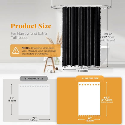 60 x 84 Boho Linen Heavy Duty Cloth Shower Curtain Set, 330GSM Linen Blend - Image 2
