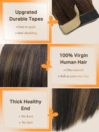 DOORES Tape in Hair Extensions Human Hair, Dark Brown to Chestnut Brown 12 Inch 20g 10pcs, Human Hair Extensions Natural Remy Hair Straight Hair Thick Natural