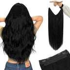 YoungSee Wire Hair Extensions Real Human Hair Jet Black Hair Extensions Wire Black Fish Line Human Hair Extension Long Straight Hair 20In 100G