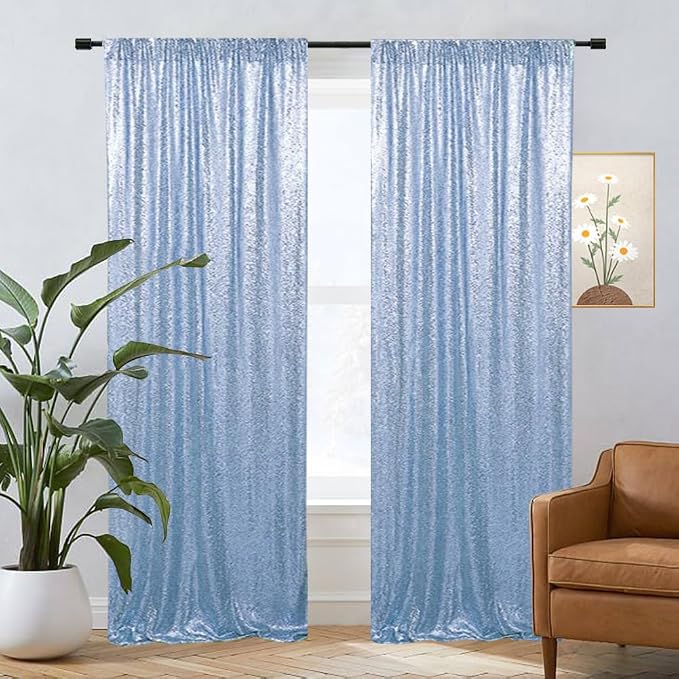 Eternal Beauty Baby Blue Sequin Backdrop Curtains, 4 Panels 2x8FT | 3mm Sparkle - Image 6