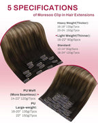Moresoo Clip in Hair Extensions Dark Brown with Blonde Balayage Real Human Hair Clip in Extensions Dark to Golden Brown with Ash Blonde Long And Straight for Women Double Weft 80g/5pcs 20 inch