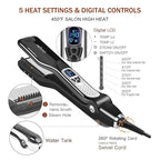 MKBOO Hair Straightener with Steam, Salon Professional Nano Titanium Ceramic Steam Flat Iron with Removable Comb+Digital LCD+5 Level Adjustable Temperature+Auto Temperature Lock Black