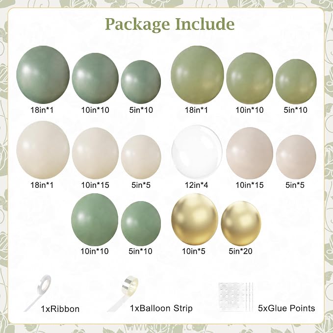 Sage Green Balloon Arch Kit for Baby Shower Bridal Shower Decorations | 132Pcs - Image 5