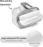 Travel Toiletry Bag for Women, Large Wide-open Puffy Cosmetic Makeup Bag with Wet-Dry Separation, Multi-Pocket Organizer with Carry Handle for Toiletries, Cosmetics, Essentials, Light Grey