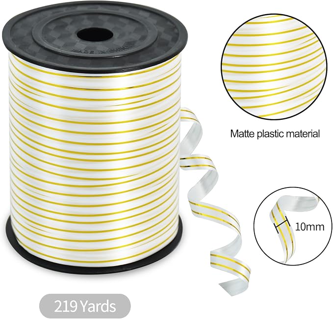 TONIFUL Curling Ribbon-White Gold Balloon Curling Ribbons-250 Yards Balloon - Image 2
