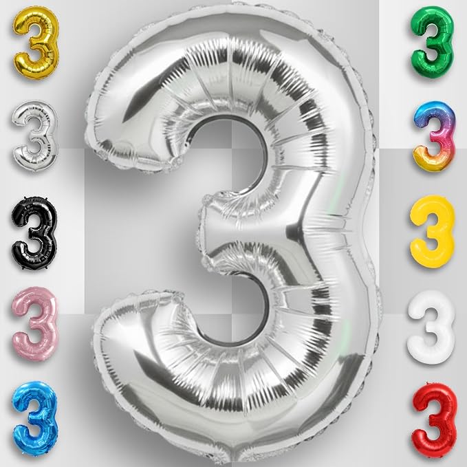 Silver Number Balloon 3 Mylar Foil Balloons 16 inch Small - Image 6