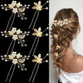 6 Pieces Bridal Wedding Hair Pins Gold Leaf Crystal Pearl Hair Pins Clips Headpiece Vintage Wedding Hair Accessories Jewelry with Rhinestone for Brides Bridesmaids Flower Girls (Elegant)