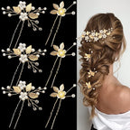 6 Pieces Bridal Wedding Hair Pins Gold Leaf Crystal Pearl Hair Pins Clips Headpiece Vintage Wedding Hair Accessories Jewelry with Rhinestone for Brides Bridesmaids Flower Girls (Elegant)