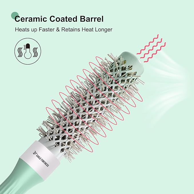 Eagle Fortress Round Brush for Blow Out, Thermal Ceramic Hair Brush for Blow Drying with Ionic Bristle for Professional Blowout Brushing - Green, 25mm