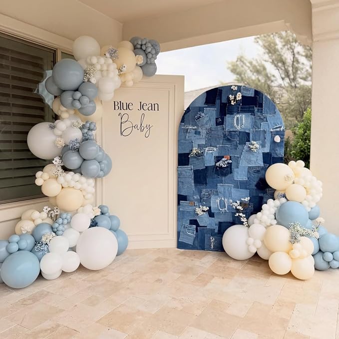 Dusty Blue and Gold Balloons Fathers Day 12 Inch Slate Fog Light Baby Blue Sand - Image 4