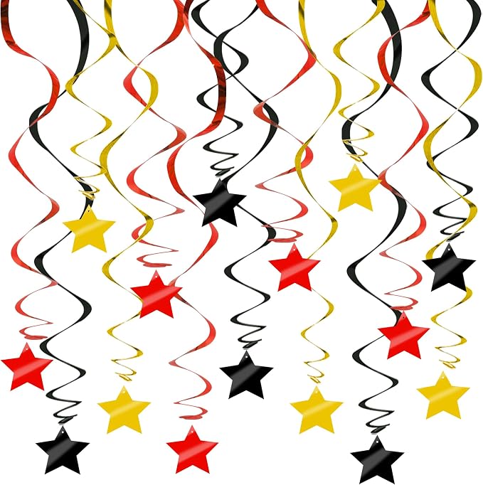 BEISHID Black Red Gold Stars Hanging Swirls Pre-Strung Stars Hanging Decorations by Beishida