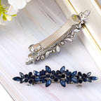 Joez Wonderful Rhinestone Hair Clip Sparkly Crystal Barrettes French Wedding Prom Engagement Pageant First Communion Hair Decorative Accessories for Women Bride Thick Long Hair (Blue, 1 Pcs)