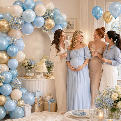 Paready Blue Balloons Set, 12 Inch Confetti Baby Blue Gold Metallic Balloon - Image 4