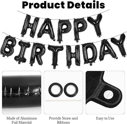 65 Pcs Black Happy Birthday Balloons, 2 Sets A-Z Black Letters Foil Balloons - Image 5