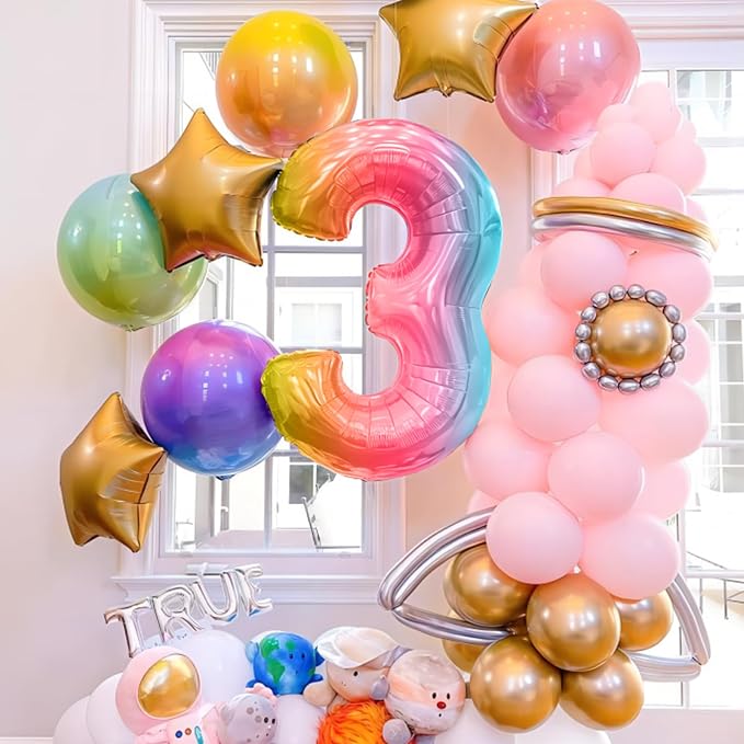 40 Inch Giant Rainbow Number 3 Balloons, Birthday Balloons, Helium Mylar Foil - Image 5
