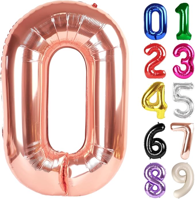 0 Balloon - Rose Gold Birthday Number Balloons, 40 Inch Party Decorations | by ALPHADELTAPI