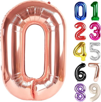 0 Balloon - Rose Gold Birthday Number Balloons, 40 Inch Party Decorations | by ALPHADELTAPI