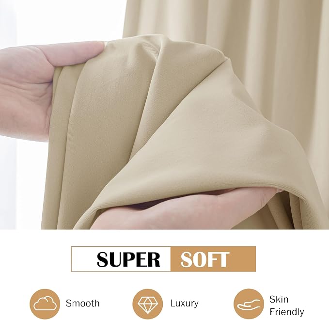 Beauoop Beige Velvet Curtains for Bedroom Living Room 52x108 2 Panels | Soft - Image 4