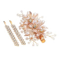 Floral Crystal Pearl Alligator Hair Clip and Rhinestone Bobby Pins, Elegant Hair Accessories for Bridal Women in Wedding or Prom, Set of 3 (Gold)