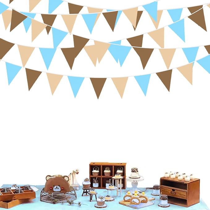 32Ft Brown Blue Party Decorations Brown Blue Pennant Banner Fabric Triangle - Image 3