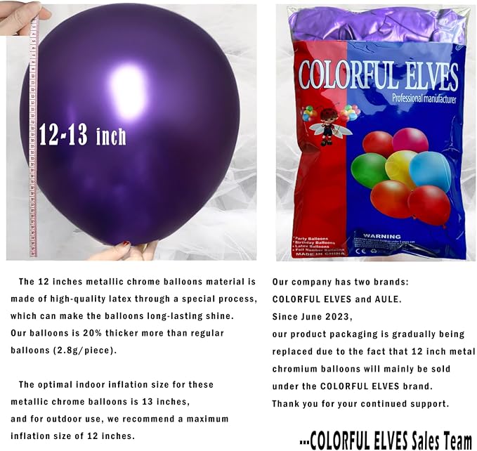 12 Inch 100 Pcs Latex Metallic Chrome Dark Purple Balloons Helium Shiny Thicken - Image 2