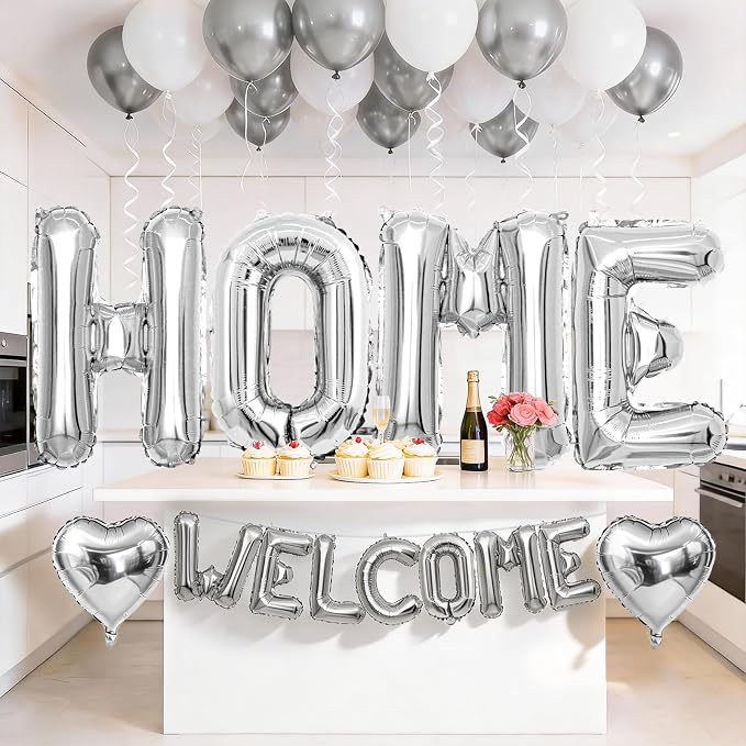 Welcome Home Balloons Silver, 40Inch HOME and 16Inch Welcome Foil Balloons - Image 4