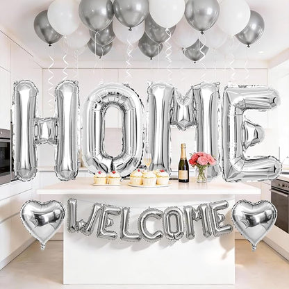 Welcome Home Balloons Silver, 40Inch HOME and 16Inch Welcome Foil Balloons - Image 4