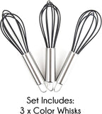 Hair Color Whisk Set - 3 Silicone Mixers with Stainless Steel Handles - Hair Dye Whisks for Blending Color in Salon or Home Use - Professional Hair Color Mixing Tools