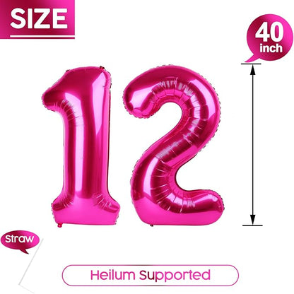 12 Balloon - Hot Pink Birthday Number Balloons, 40 Inch Party Decorations | Hot - Image 5