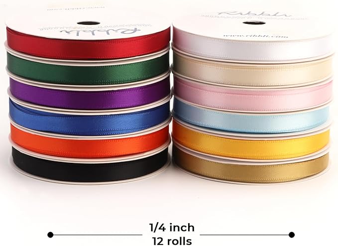 Ribbli Rainbow Satin Ribbon 1/4 Inch x 12 Rolls Total 60 Yards- Colorful Ribbon - Image 2