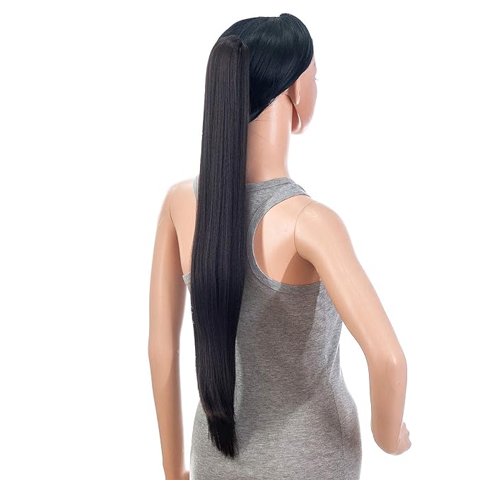 SWACC 28-Inch Long Straight Claw Clip Ponytail Extensions Synthetic Hair Extensions Ponytail Jaw Clip Hair Pieces for Women (Chestnut Brown-6#)