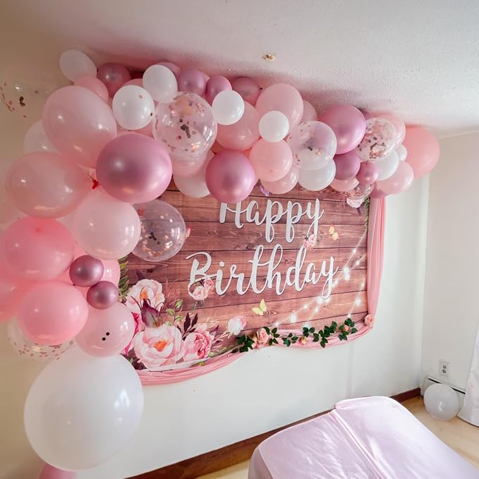 Pink Balloons Set, 12 Inch Metallic Light Baby Pink and White Balloon, - Image 7