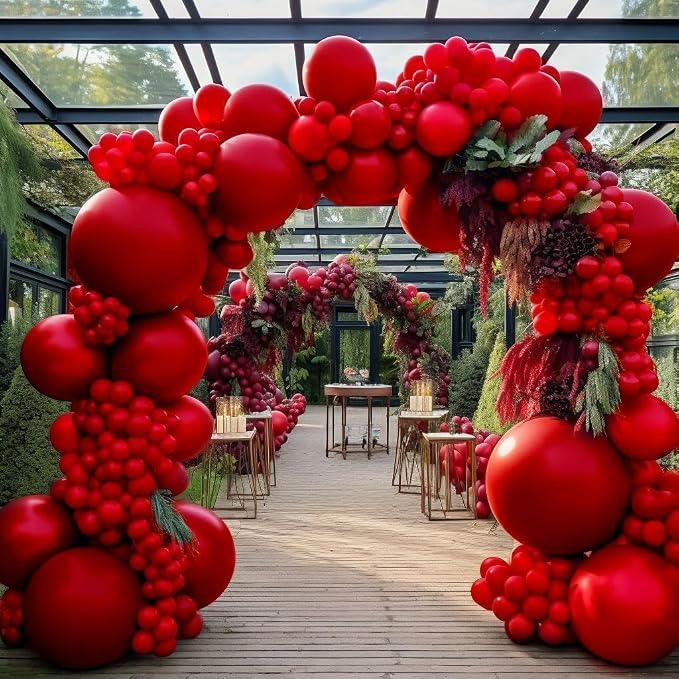 Red Balloon Arch Garland Kit Double Stuffed Ruby Red Balloons Different Sizes by DOUBLELAYERBALLOON