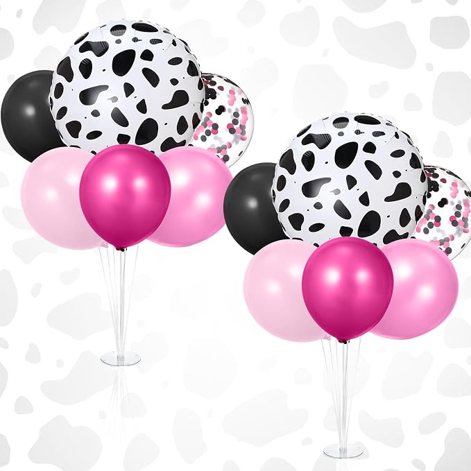 2 Sets Pink Cow Birthday Party Decorations Cowgirl Table Centerpiece Rose Red by Charnoel
