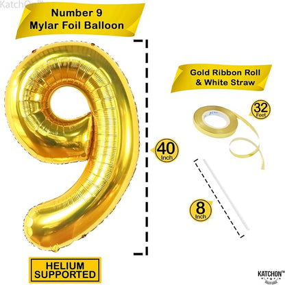 KatchOn Gold Number 9 Balloon 40 Inch, Foil 9 Birthday Balloon | 9th Birthday - Image 4