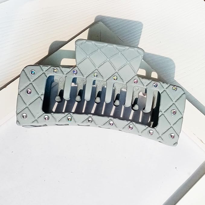 Bling bling Rhinestones Square Hair Clips Double Row Teeth,2 Rows Teeth Rectangle Hair Claw Clips with Shiny Rhinestones,Women Girls Sparkly Thick Hair Accessories Set(cream grey black)