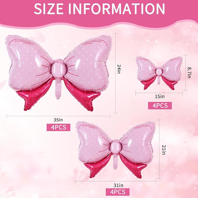 Vuzvuv 12 Pcs Pink Bow Balloons 32 Inch 31Inch 15Inch Bowie Foil Balloons - Image 2