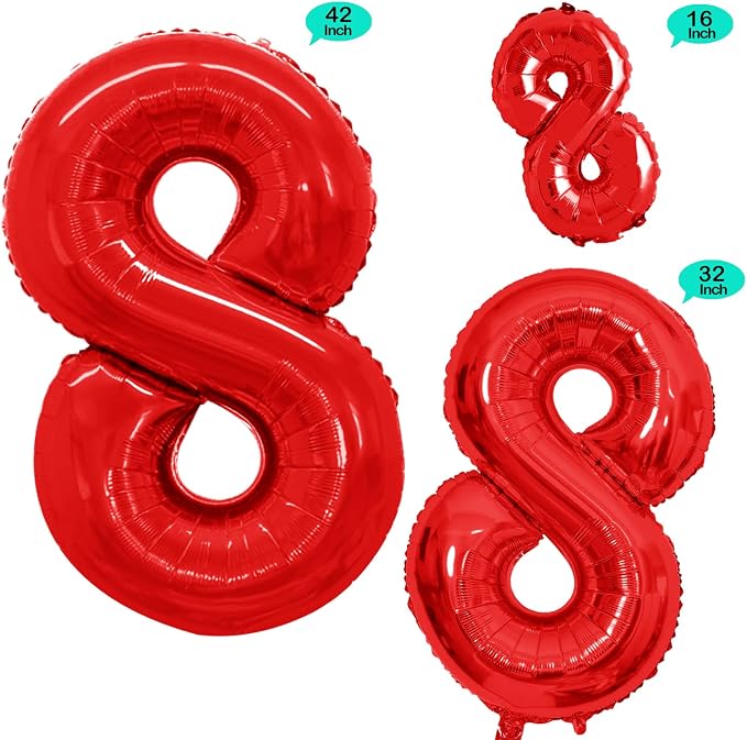 Red Foil Balloons Number 8, Huge Number Balloons - Image 2