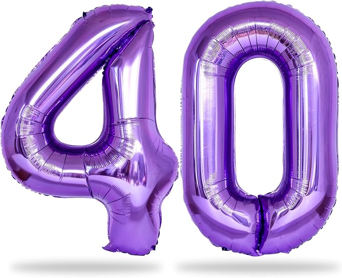 Purple Number 40 Birthday Balloons, 40 Inch Large Purple Mylar Foil Number 4 by Lingqiang