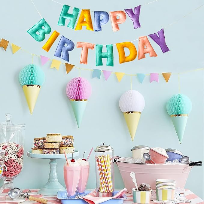 Pre-Strung Pastel Felt Happy Birthday Banner, Macaron Birthday Decorations | - Image 5