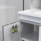 MaraFansie Basket with Hook, Grid Storage Basket, Over the Cabinet Door Organizer, Wire Hanging Basket with Hook Over the Railing, Under Sink Kitchen Cabinet, Pantry, Bathroom, White, 2 Pack