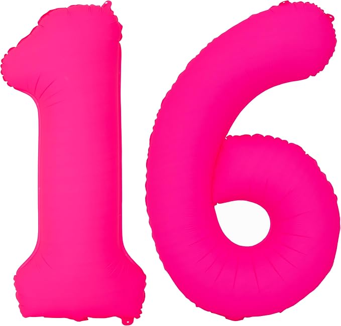 Pink Birthday Number 16 Balloons 40IN Fluorescent Pink 61 Foil Balloon | by YOIOZAIZAI