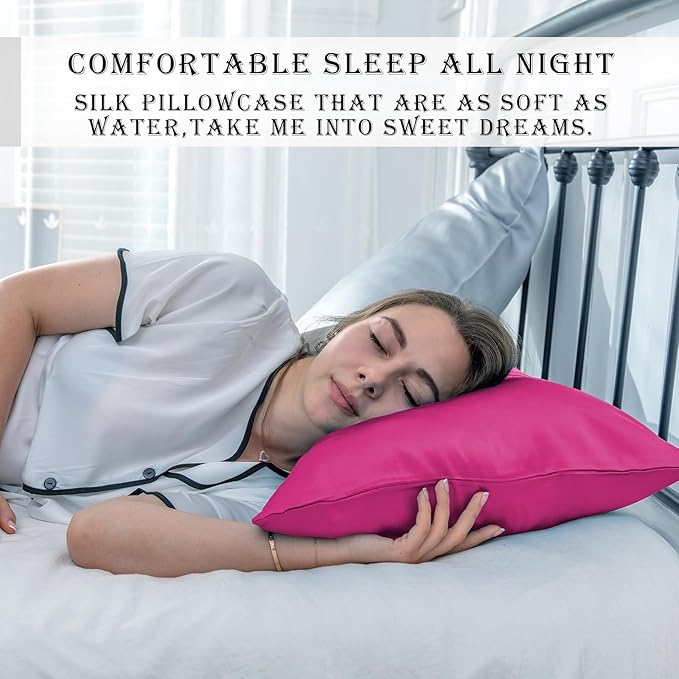 Mulberry Silk Pillow Cases for Hair and Skin King Size Silk Pillowcase with Zipper Soft Breathable Smooth Cooling Satin Silk Pillow Covers for Sleeping (Hot Pink,20"X 36",1Pcs)