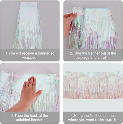 BEISHIDA Transparent Fringe Garland Banner 30ft Wall Tinsel Foil Streamers | - Image 3