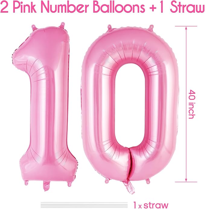 Pink Number 10 Balloon, 40 Inch Big Large Foil Helium Number Balloons, Giant - Image 3