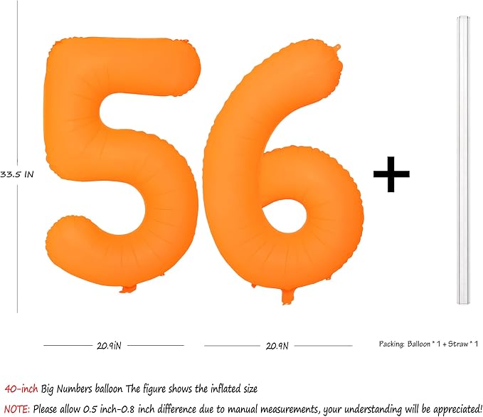 Orange Birthday Number 56 Balloon 40IN Fluorescent Orange 65 Balloon | - Image 2